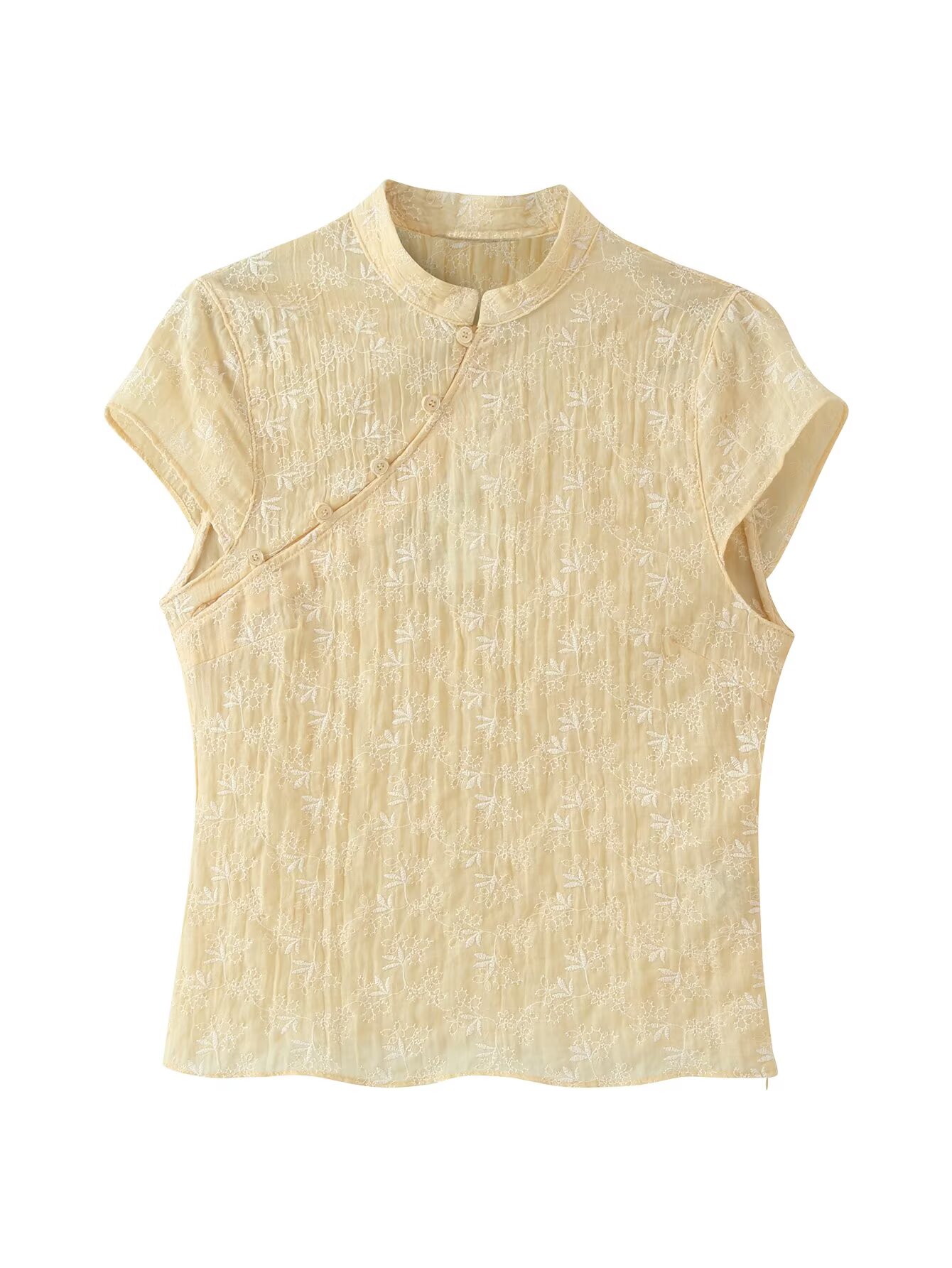 Embroidery Yellow - Camicetta Qipao da donna con ricamo