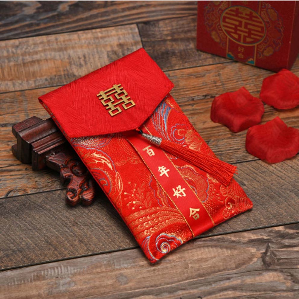 Embroidery Cloth - Busta Rossa in Broccato con Parole