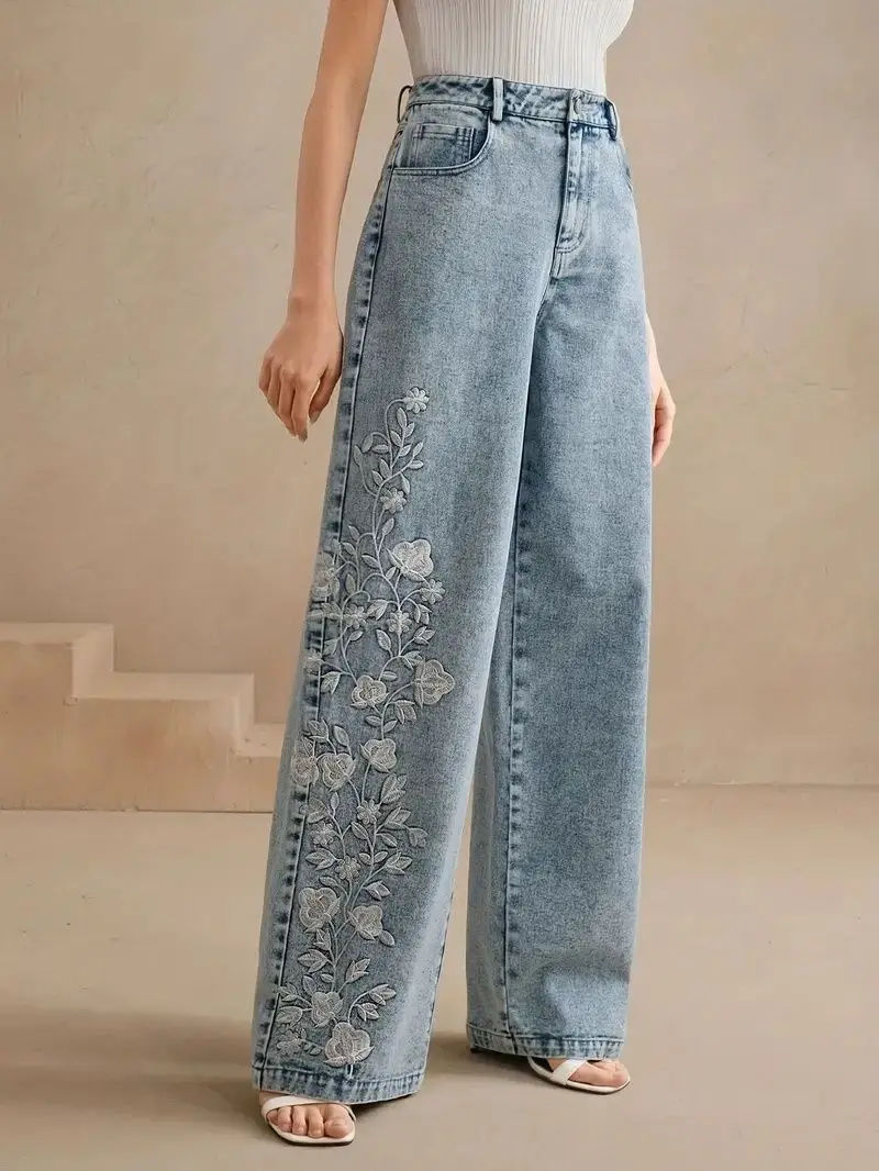 Embroidery Jeans - Jeans a Gamba Dritta Y2K Plus