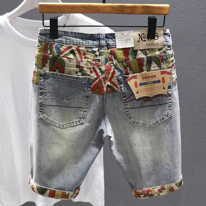 Embroidery Jeans - Pantaloncini di Jeans da uomo cimosa