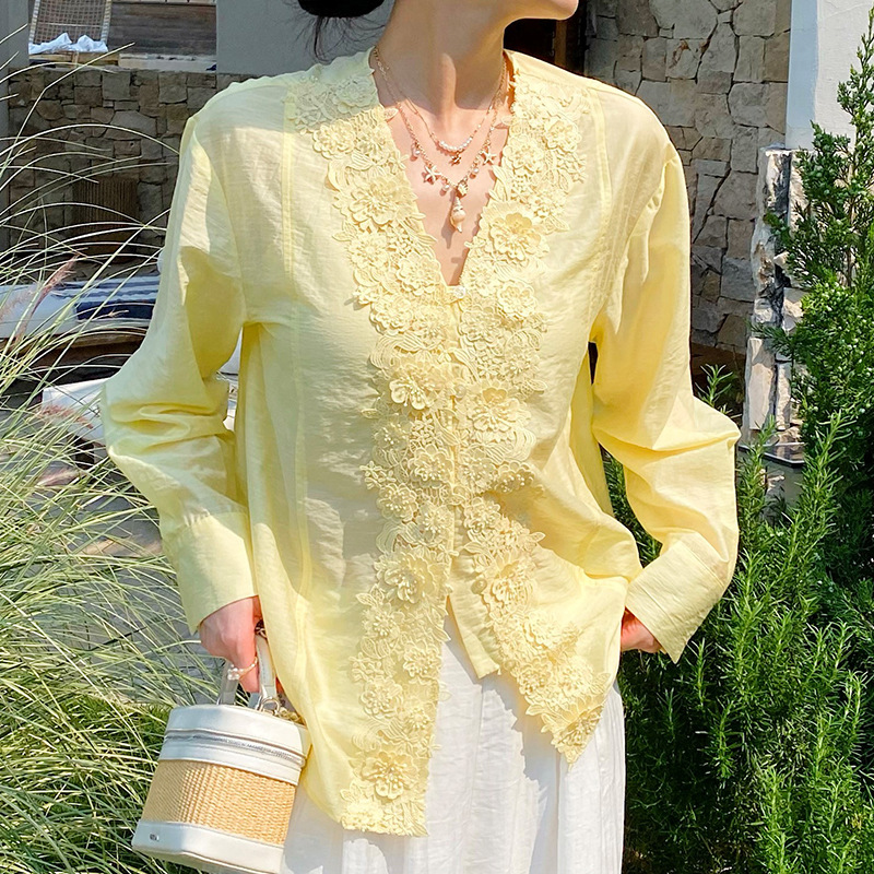 Camicetta in Stile Francese co - Embroidery Yellow recensione e prezzo