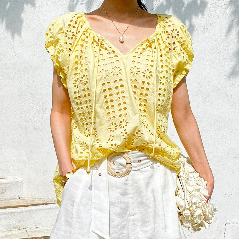 Camicia camicetta elegante sti - Embroidery Yellow recensione e prezzo