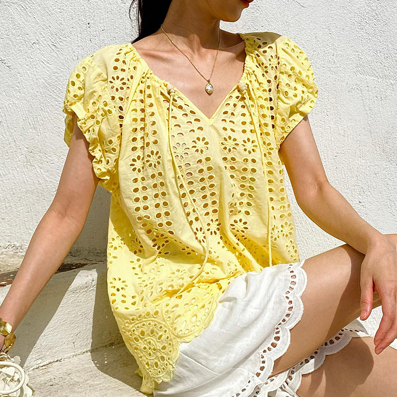 Camicia camicetta elegante sti - Embroidery Yellow recensione e prezzo
